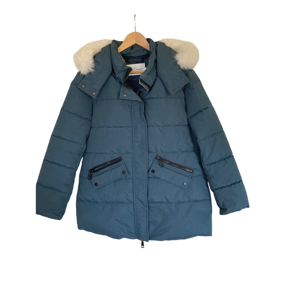 Rebecca Minkoff Jackets & Blazers - Rebecca Minkoff Teal Blue Quilted Puffer Coat Faux Fur Hood RM-0033 Size L